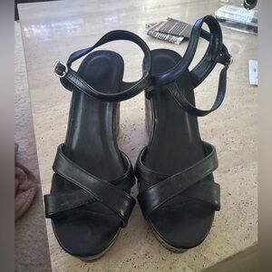 Black Strappy Wedge Sandals